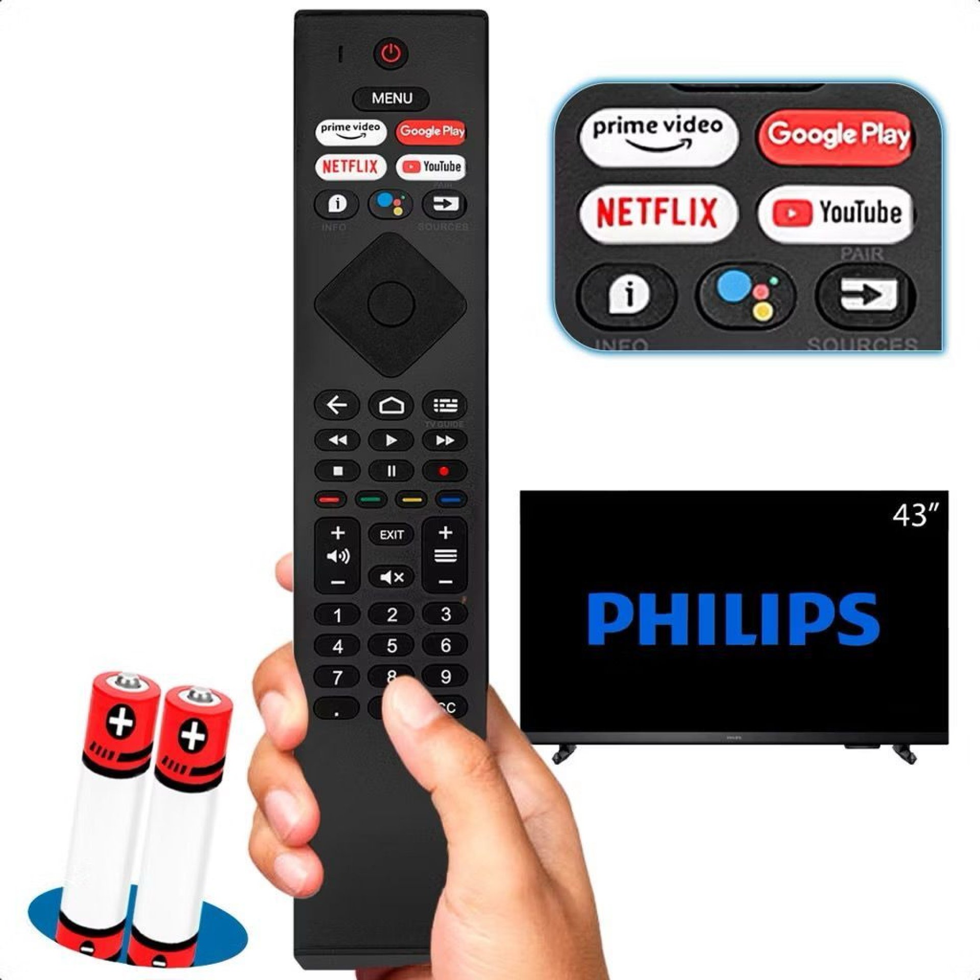 Controle Remoto Compatível Com TV Philips Smart Netflix YouTube Prime
