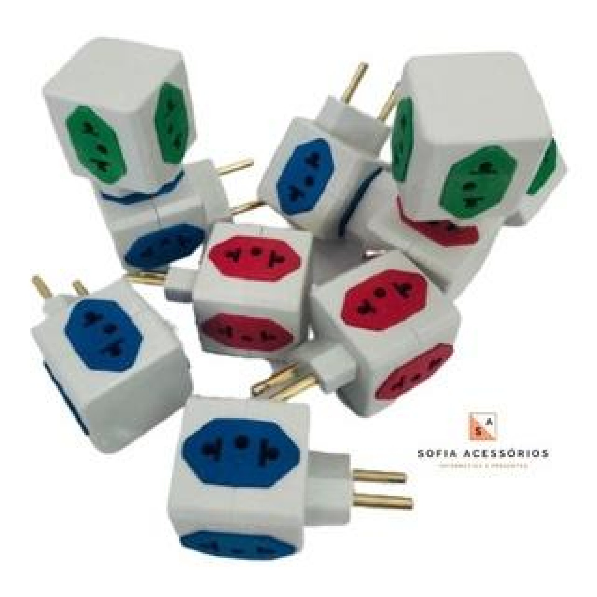 Adaptador Benjamin Cubo 4 Tomadas Colorido Dadinho 3 Saídas 10A+1 Saída 20A